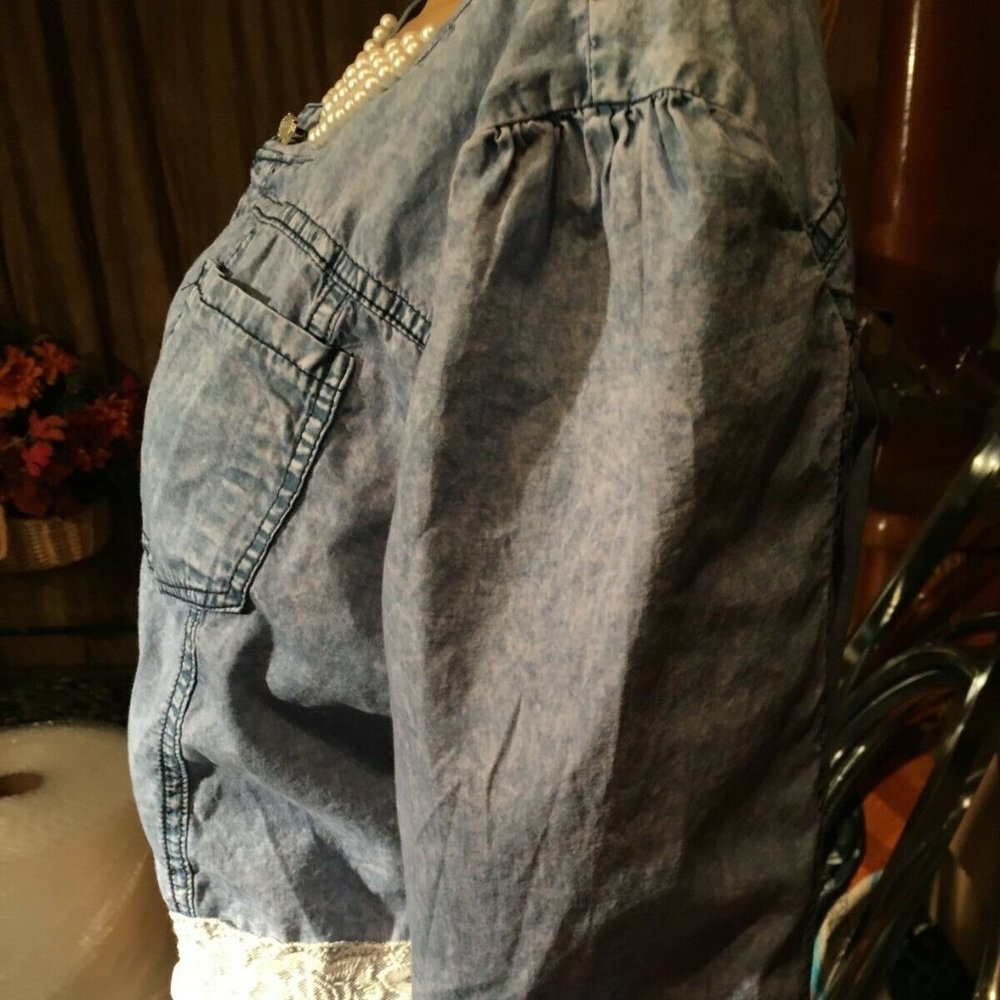 DENIM JEAN JACKET LADIES LACE DESIGN SIZE XXXL - Picture 3 of 5